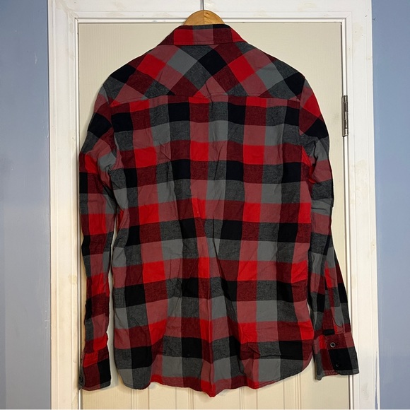EUC Carbon Men's Long Sleeve Red Flannel Button Up Sz L 100% Cotton - Picture 4 of 4